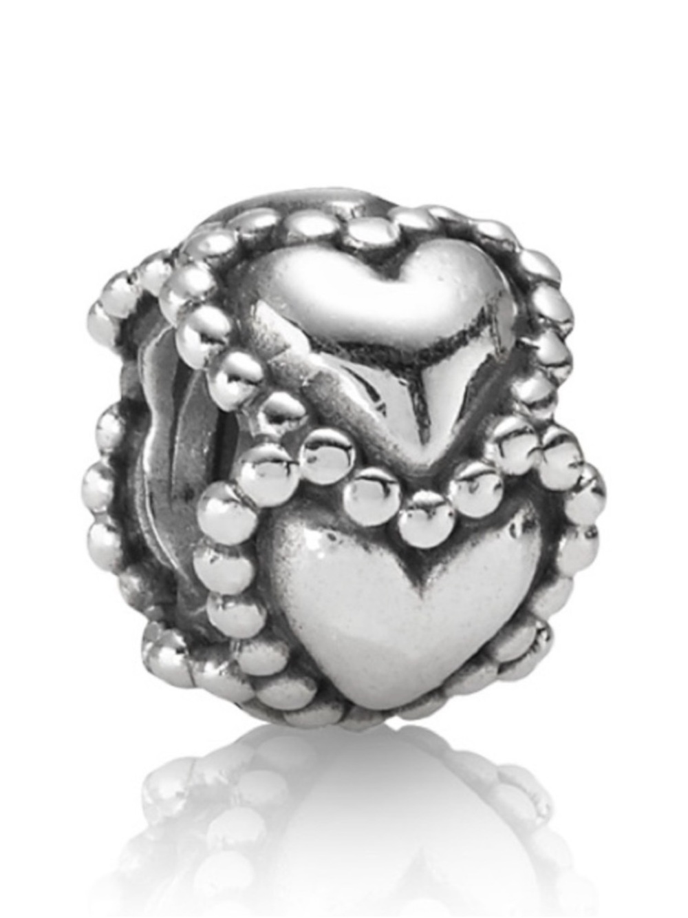 Pandora Silver Heart Bead Charm - Polished Silver Tone